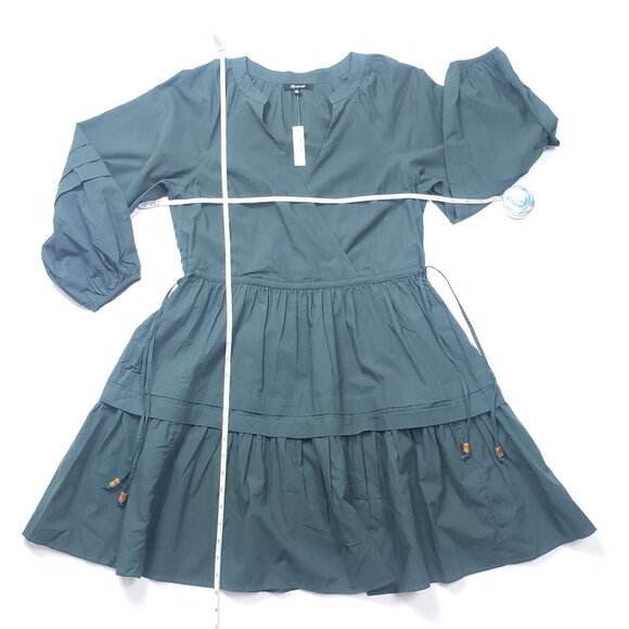 Madewell Crinkle Poplin Wrap Mini Dress Dark Palm Green Women's XS [NH093] Boho - Picture 4 of 16